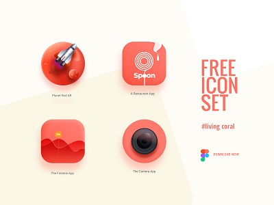 Free Icon Set | Living Coral app colouroftheyear design free icon illustration interaction living coral logo ui vector website