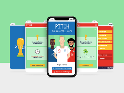 PITCH Football World Cup 2018 app design brand identity football footballworldcup hackathon illustration journey planning predictor app progressive web app pwa typography ux worldcup