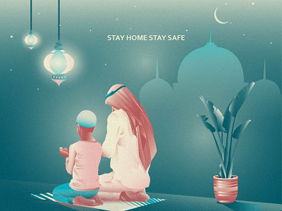 STAY HOME STAY SAFE art character color covid19 digital illustration dribbble gfxmob gradient graphic illustraion islamic mosque plant prayer salah shot stayfafe stayhome vector vector illustration
