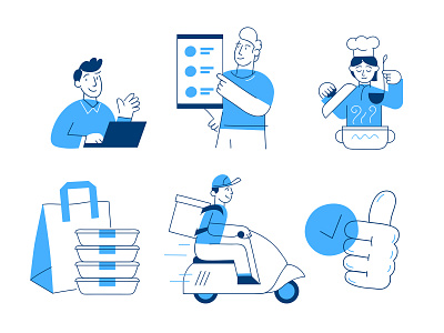 Illustrations for FlyLunch (delivery app) character cooking delivery delivery app design illustration vector