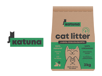 Katuna. Cat litter brand branding cat cat litter design illustration logo mark packaging wood litter