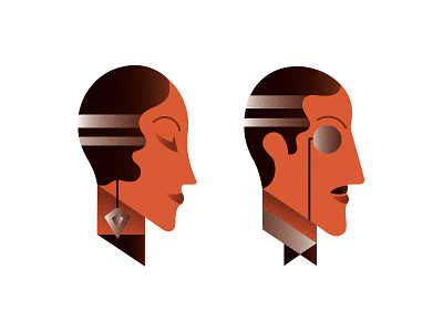 Art Deco pictogram art deco character face man monocle woman