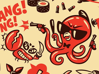 Mama Mafia character crab food illustration mafia octopus pattern yakuza
