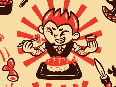Mama Mafia character illustration japan mafia rolls sushi yakuza