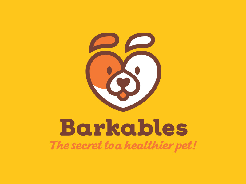 Barkables. Logo box subscription food pet mark love heart fun dog branding