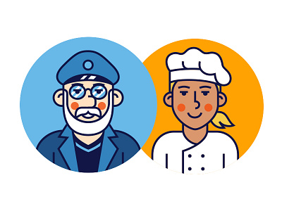 Sailor and chef character chef icon illustration line sailor vector