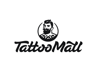 Tattoo Mall logo beard branding character design face hipster illustration lettering logo man mark tattoo typography vector