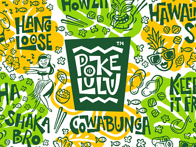 Poke Lulu. Branding for Hawaiian takeaway restaurant branding character design food hawaiian illustration logo pattern poke shaka takeaway takeout vector