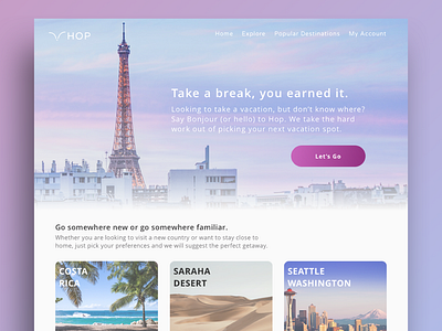 003 Landing Page - Hop Travel Site 003 daily ui daily ui 003 dailyui003 design landing page landing page design practice sketch app travel site ui