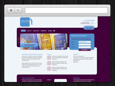 Thermopreen homepage blue button pattern purple website