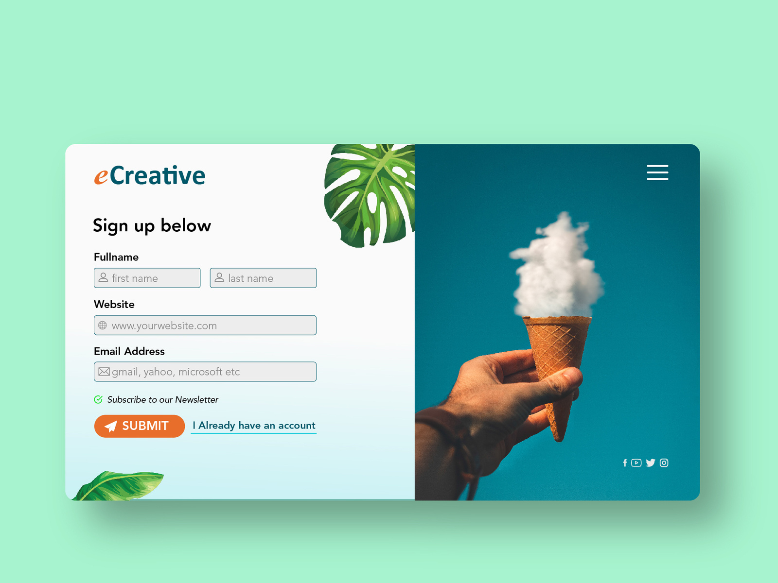 eCreative Sign Up form UI design