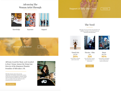 Women in The Arts Non Profit Website Design arts design layout non profit serifs ui web design yellow