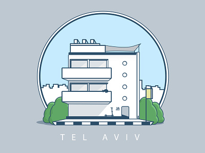 Tel Aviv architechture bauhaus city flat icon illustration tel aviv