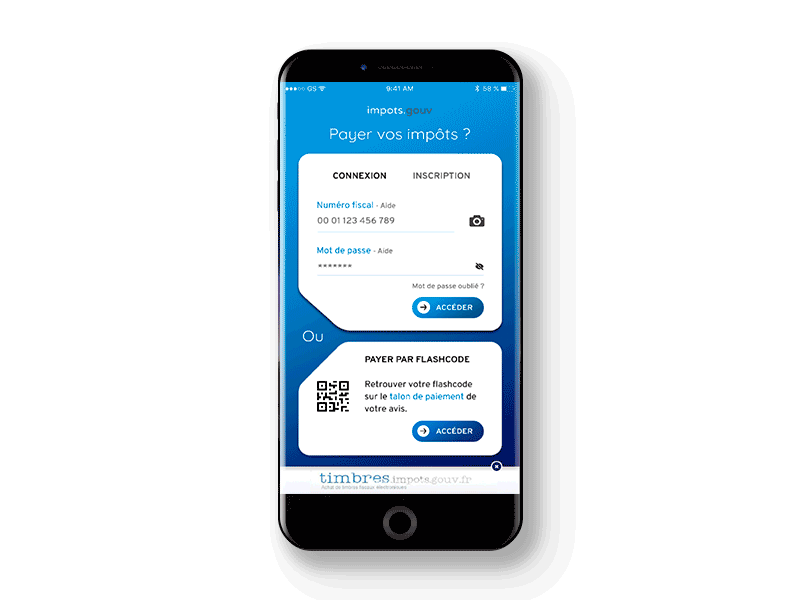 Impôts.gouv Sign in Animation Redesign animation blue gradient gif iphone 8 plus mobile app principle redesign sign in signup taxation ux ui design