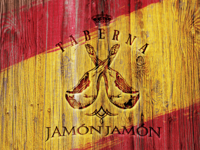 Taberna Jamon Jamon Logo Design design flag ham hipster iberico jamon logo patanegra serrano spain wood