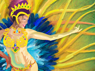 Samba Dancer Polygonal Base Line Illustration 2