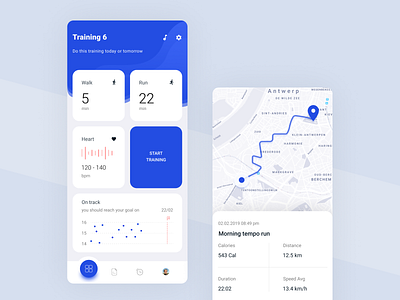 Coaching app calories coach distance fitnes fitness location pulse run statistic tracker tracking tracking app ui walk