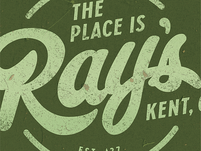 Ray’s Place badge distressed font graphic kent logo ohio paint peeling r script texture wall