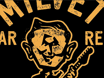 Logo badge branding character design eyes face guitar hair icon logo logos outline smile yellow