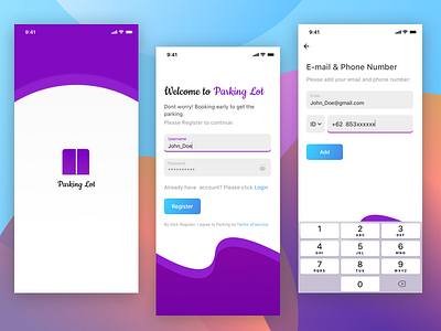 Parking lot App - Register New app apps clean design exploration gradients ios ui ux