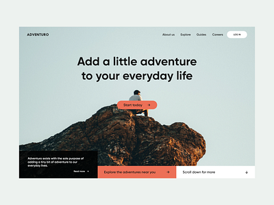 Adventuro landing page app design flat minimal ui ux web web design