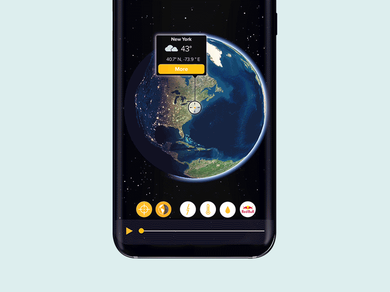 Weather Globe - Day & Night 3d globe android animation art direction earth geolocalisation ios maps timeline ui ux weather app