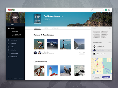 Events app (web view) app feed fonts icons imac menu minimalist responsive social travel ui