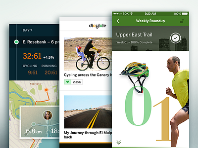 Personalized Cycling (+ community) feed icons ios9 iphone map photos social stats ui ux wip