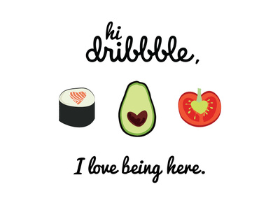 Hi dribbble! avocado dribbble illustration sushi tomato vector