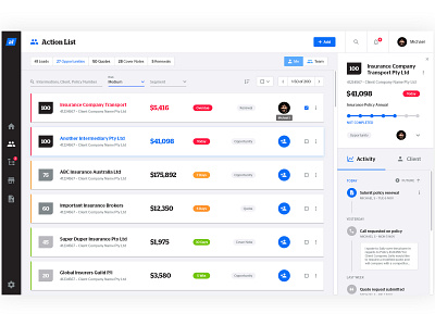 Insurance CRM Sales Dashboard Calendar