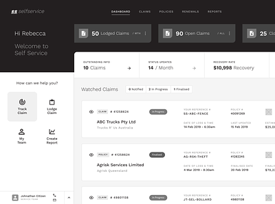 Self Service Insurance Platform UX dashboard design saas ui ux web