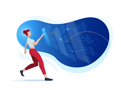 Girl on work ai augmented reality character creative design future girl illustration interactive interface people ui ux vector virtual reality woman