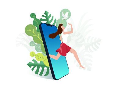 Return to nature addiction detox escape illustration nature run smartphone social media spring vector