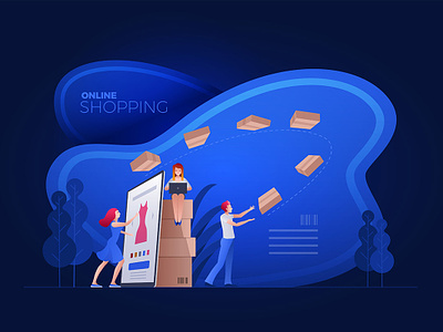 Online shopping app delivery design e commerce fast illustration online shopping vector