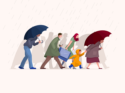 Rain autumn illustration people rain umbrella vector walk