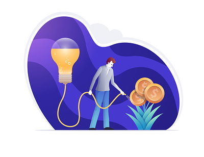 Grow your investment with new ideas. business character concept illustration investment money plant vector watering