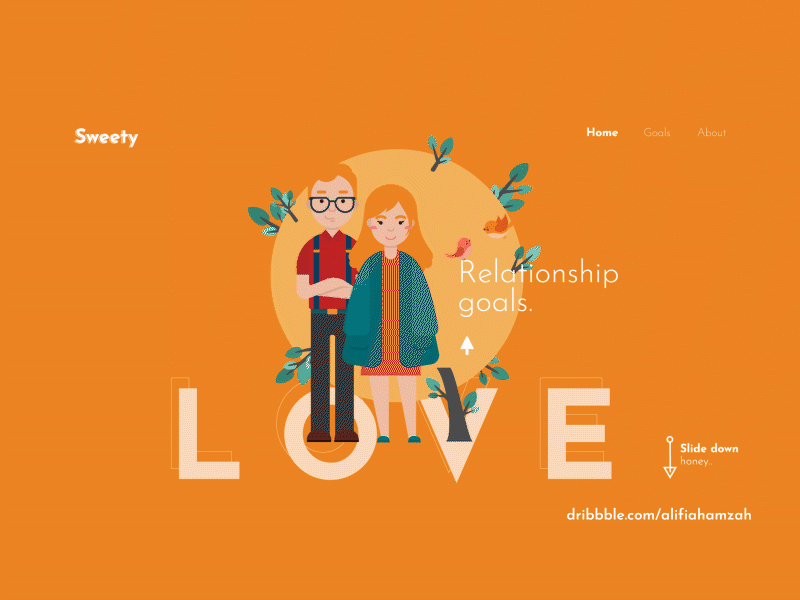 Relationship Goals Landing Page animation app branding css daily ui dailycreativechallange design flat homepage icon illustration indonesia interactive modern design type typography ui ux vector web