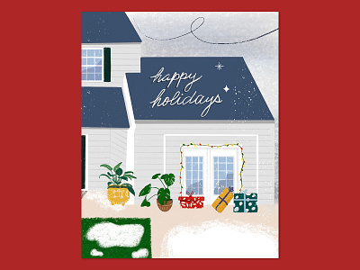 Happy Holidays card christmas christmas card december design gifts holidays house illustration lights plants procreate snow