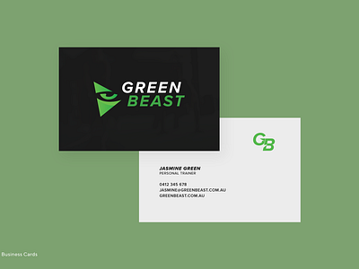Green Beast Business Cards beast branding business card mockup logo