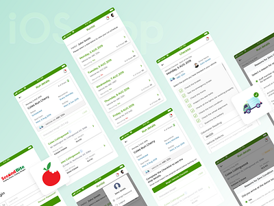 Secondbite iOS app app app design cards checklist deliver delivery driver app ecommerce green ios ios app ios app design mobile app mobile app design mobile design mobile ui popup truck ui