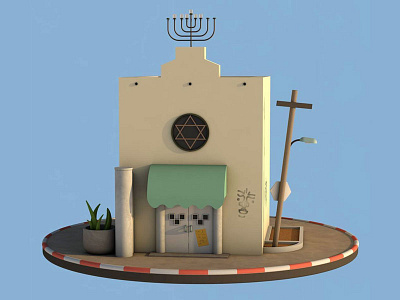 Synagogue 3d c4d illustration israel street tel aviv