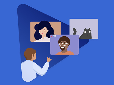 Roundee - Meetings that matter call cat easy illustration meetings play recording video call