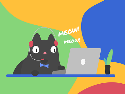 How can I helpz u? cat customer support identity illustration support