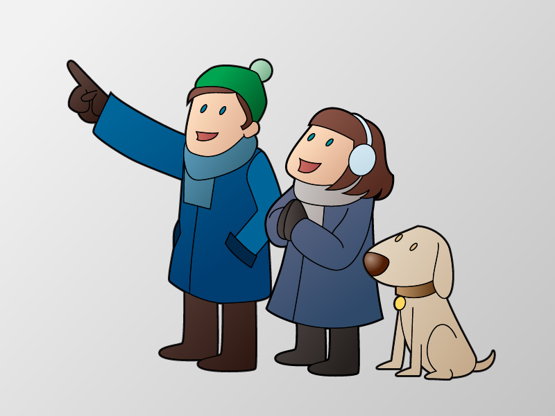 Some kids and their dog flat pointing girl boy dog winter children kids