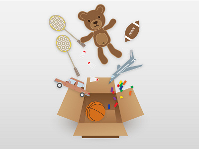 Toys in a Box box cardboard box falling teddy bear toys