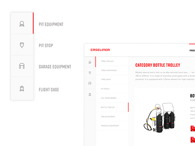Caseliner - Product catalog car caseliner clean clean ui equipment icons moto motorsport ux web web design