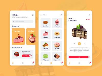 Online Sweet Ordering App app bakery brand clean design flat food app icon illustration minimal mobile typography ui ux vector web