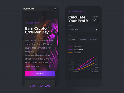 HyprInvest Cryptocurrency Exchange bitcoin black creative design crypto crypto exchange cryptocurrency dark interface mobile token
