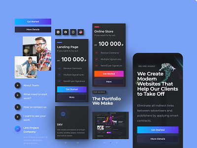 Web Service Mobile UI Kit dark dark ui design homepage interface kits mobile ui kit trends trends 2020 ui ui kit ui kit design uidesign uiux ux