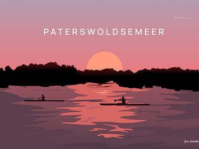 Illustration of lake Paterswoldsemeer (Groningen) at sunset